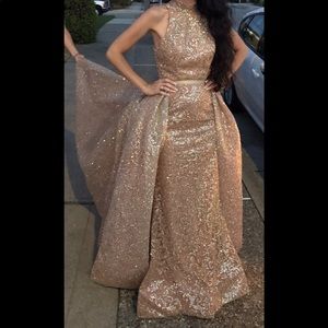Gold sparkle Evening dress gown detachable skirt.